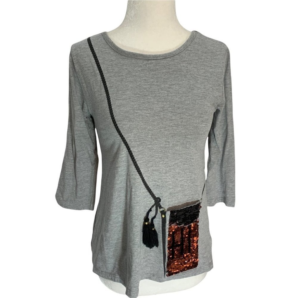 jessica Simpson Collectible Grey T-shirt w/Cell Phone Pocket Sz S